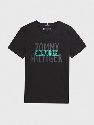 Fiú Tommy Hilfiger Organic Pamut Hilfiger Póló Fekete | HU 2283DFM
